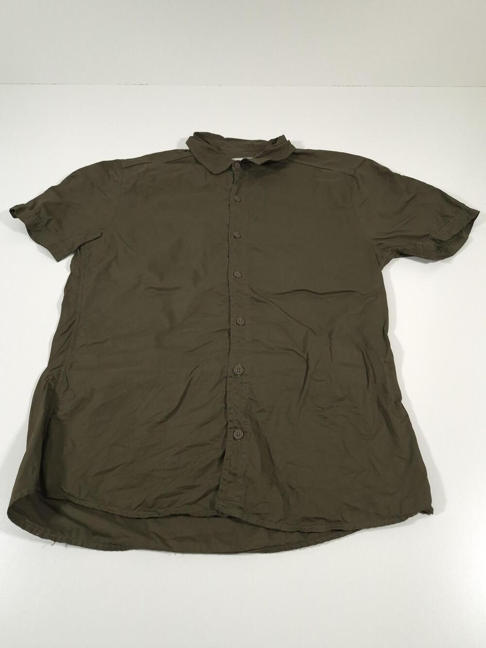 American Giant Shirt Mens L Green Solid Lightweight Short Sleeve Button Up USA